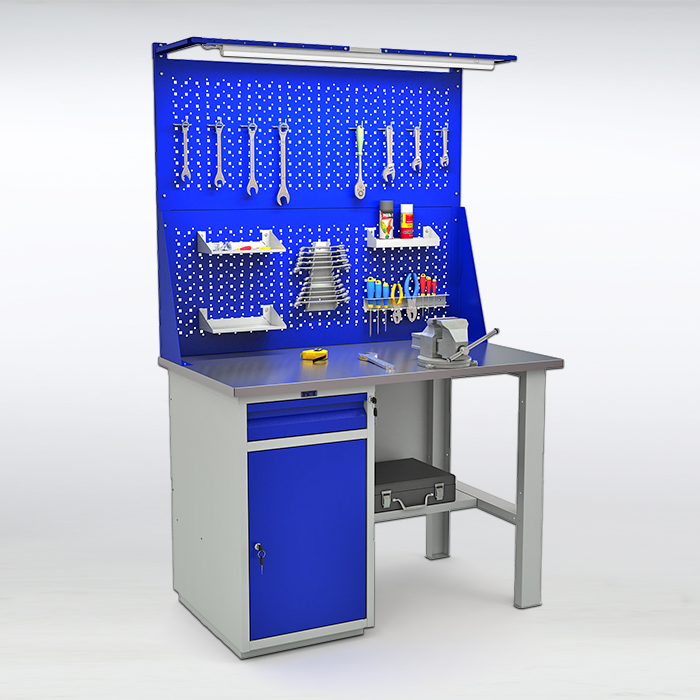 Слесарный металлический верстак Profi W шириной 120 и двумя экранами фото Стеллаж Мастер Слесарный металлический верстак Profi W шириной 120 и двумя экранами фото Стеллаж Мастер