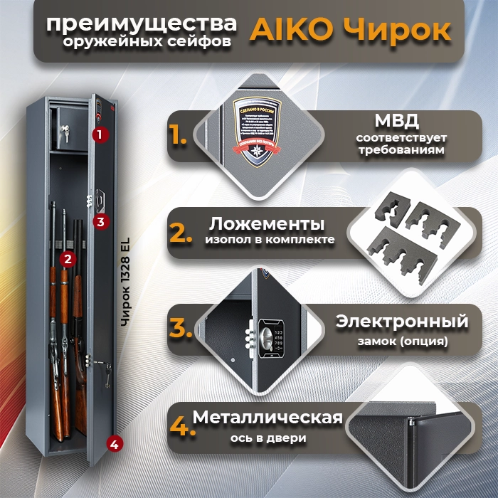 Преимущества оружейных сейфов Aiko Чирок фото СтеллажМастер Преимущества оружейных сейфов Aiko Чирок фото СтеллажМастер